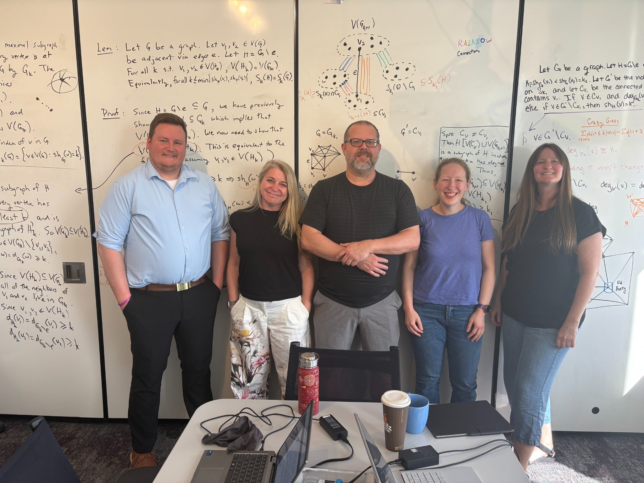 Research group in front of whiteboard