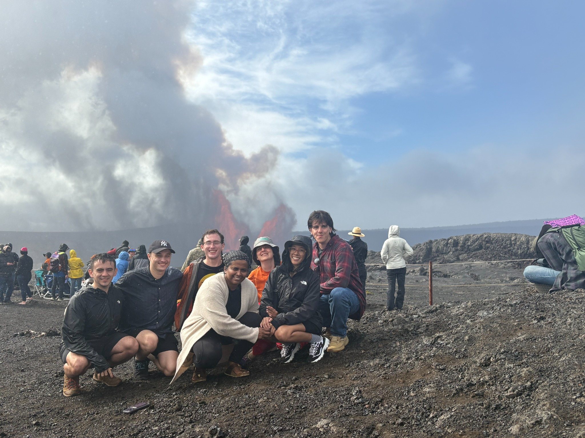 Students at a volcano site